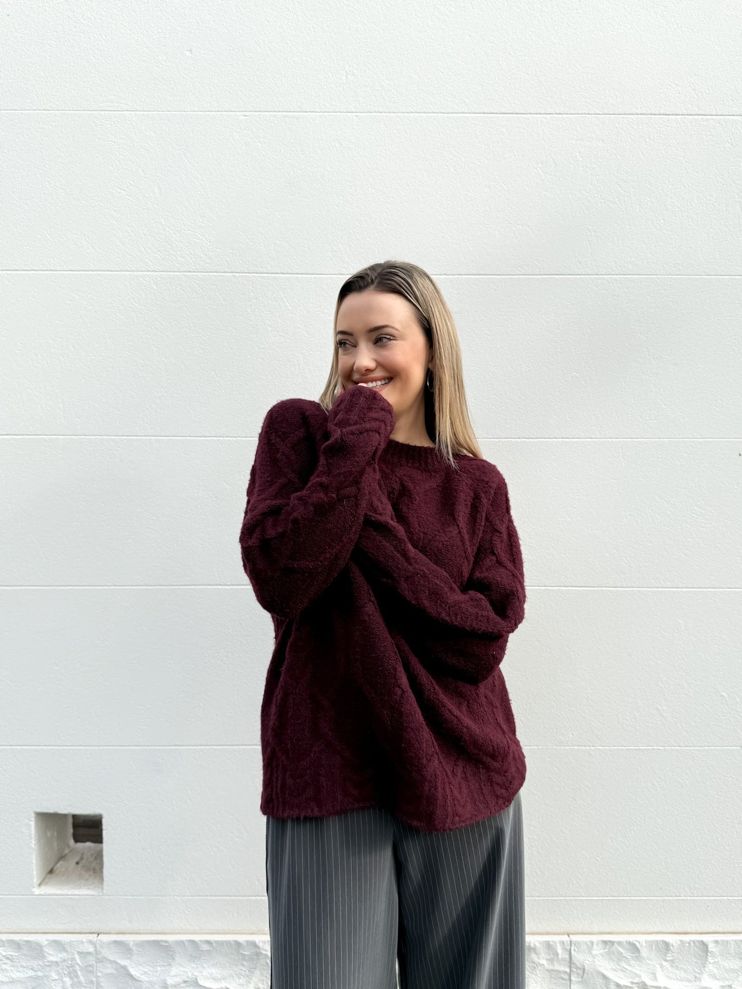 Burgundy Melange Block Cable Jumoer