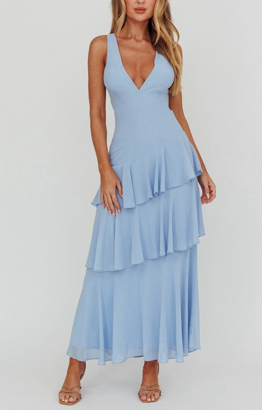 Serena Blue Tiered Maxi Dress