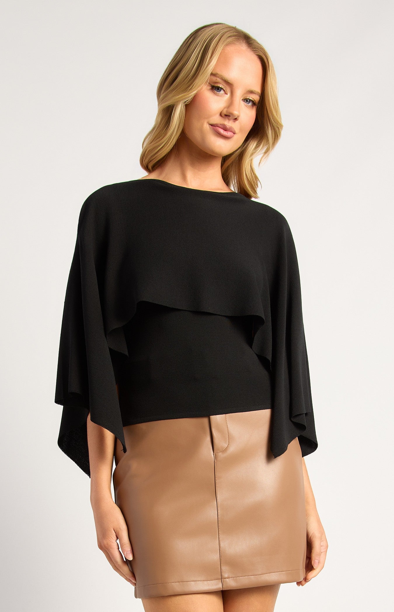 Black Cape Knit Top