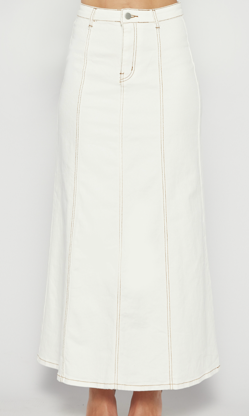 White Maxi Denim Skirt with Panel Details