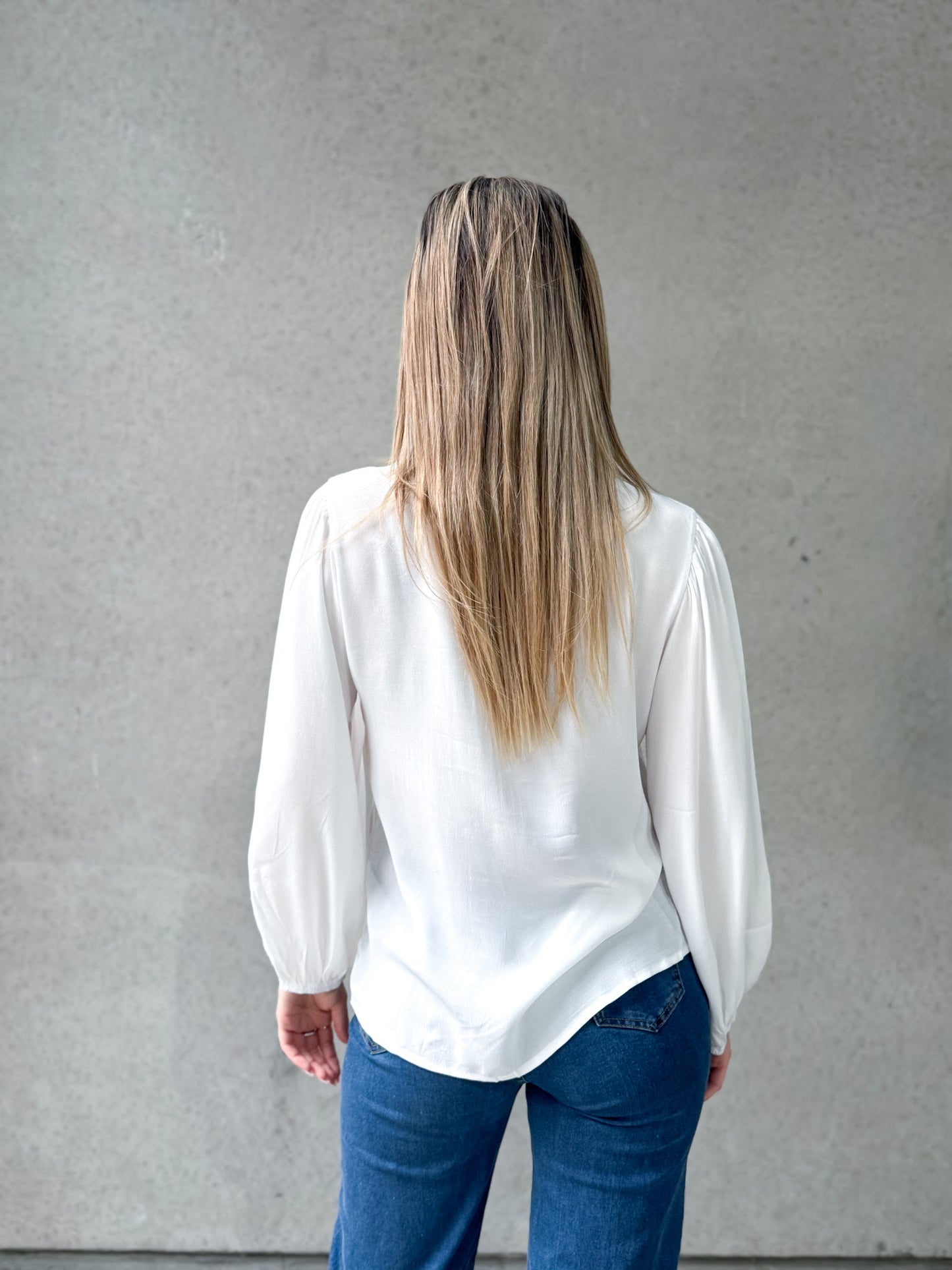 White Bow Tie Neck Blouse