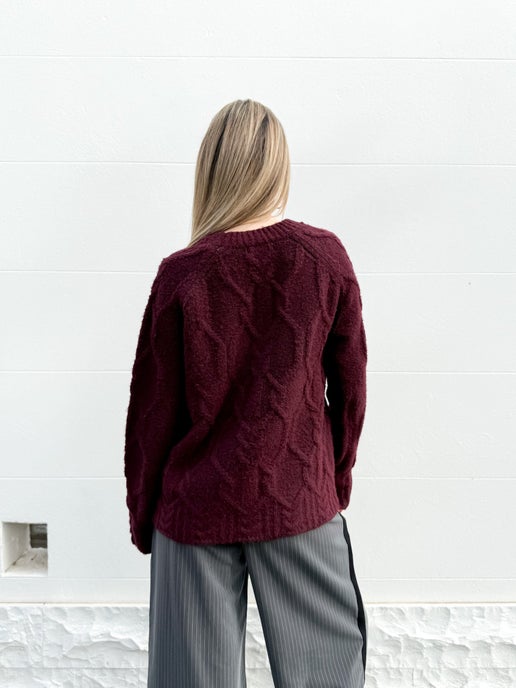 Burgundy Melange Block Cable Jumper