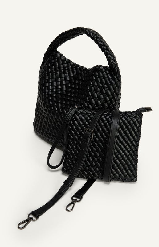 Woven Vegan Leather Handle Bag