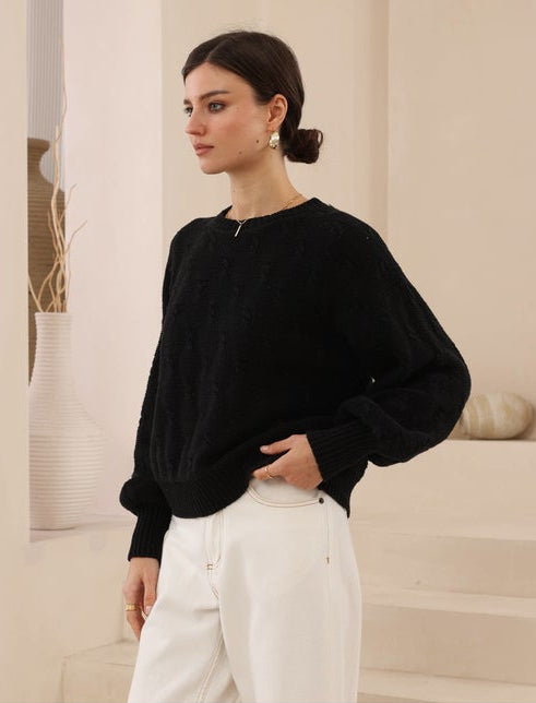 Black Puffed Sleeve Jumper