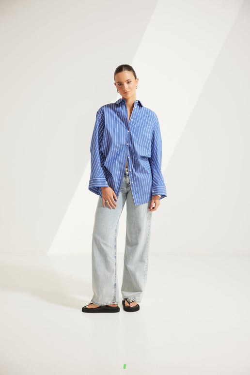Dark Blue Ryann Striped Oversized Boyfriend Shirt