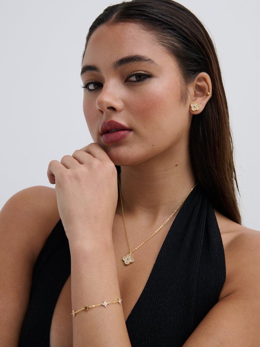 Clover Embellished 18K Gold Plated Earrings