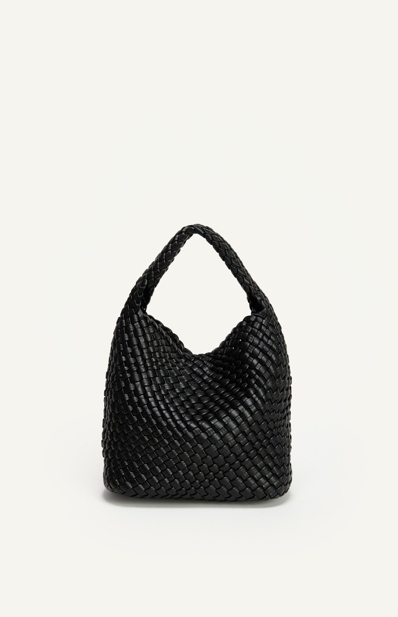 Black Woven Vegan Leather Handle Bag With Woven Pouch - ANGIE HANDLE BAG