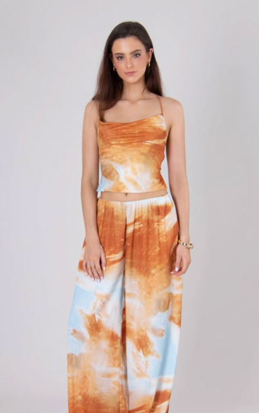 Orange/Blue Vivana Lace Up Backless Top