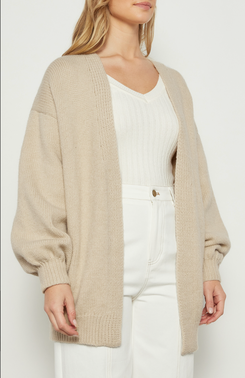 Beige Oversized Bubble Sleeve
Cardigan