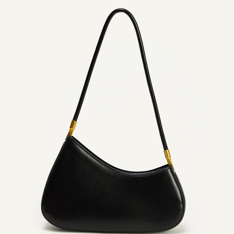 Black Curved Silhouette Structured Shoulder Bag with Soft Tube Handle
