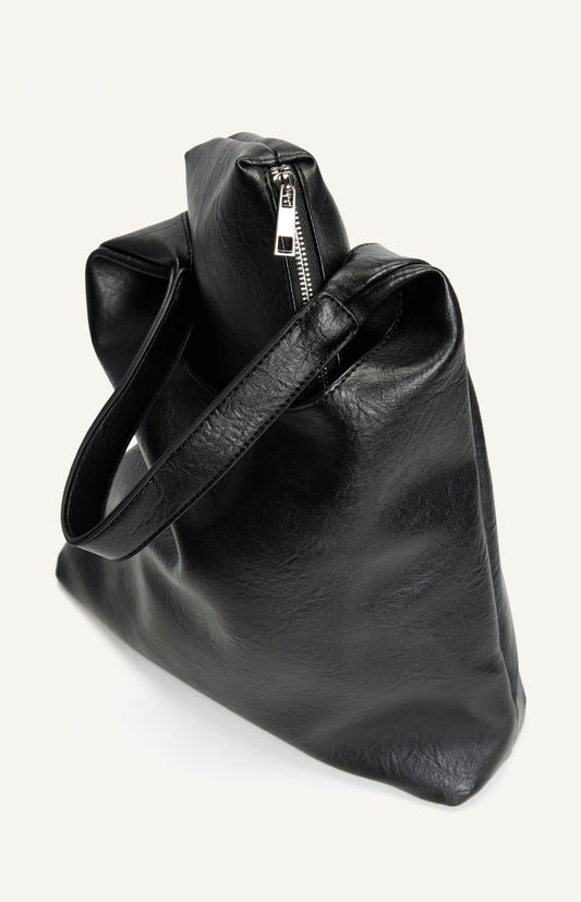 Katie Textured Vegan Leather Shoulder Bag - Black
