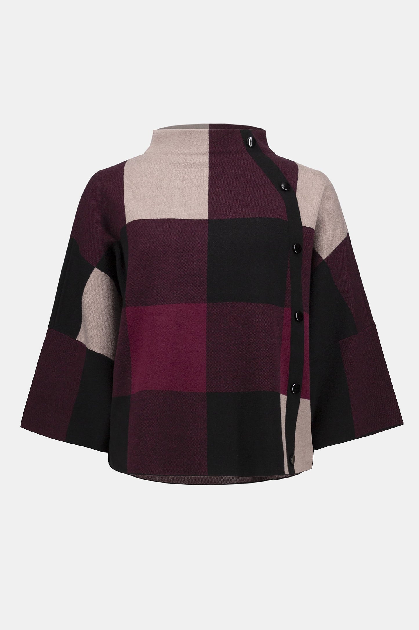 Plaid Jacquard Sweater Knit Top Merlot/Multi
