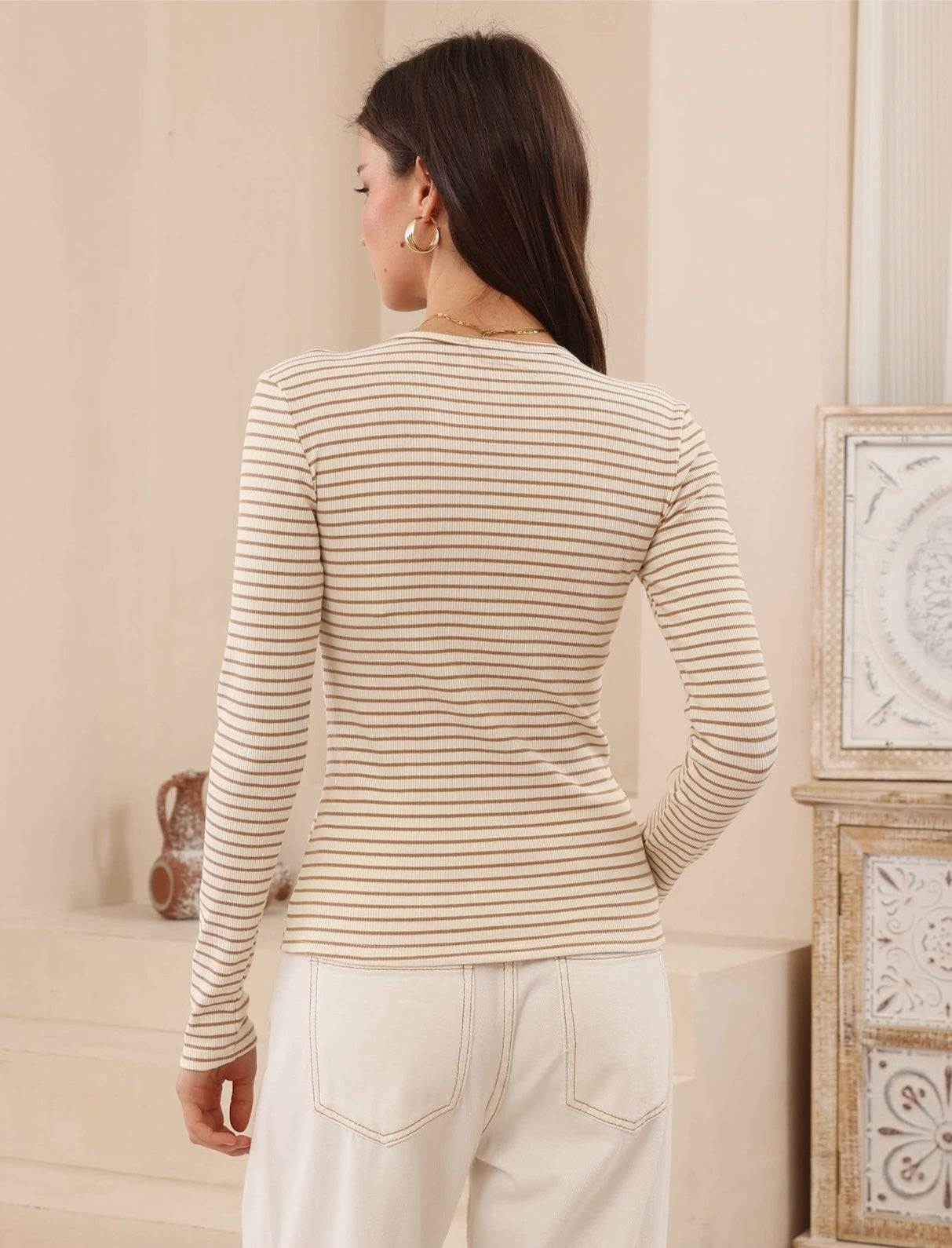 Cream and Camel Striped Top