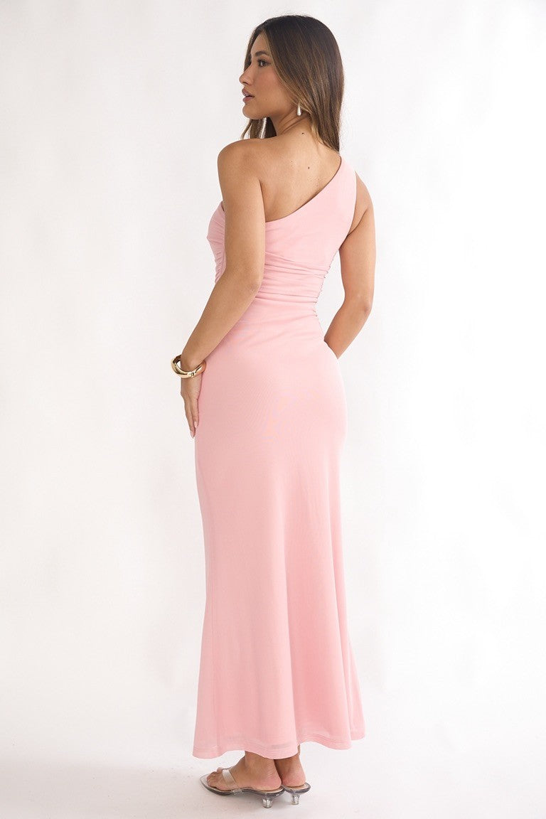 Blush Pink One-Shoulder Maxi Dress
