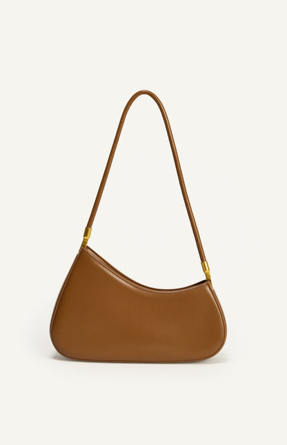 Caramel Curved Silhouette Structured Shoulder Bag with Soft Tube Handle
