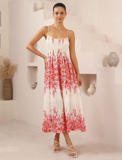 Red and White Floral Maxi Sundress