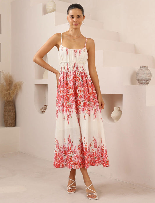 Red and White Floral Maxi Sundress