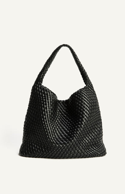 Black Woven Vegan Leather Hobo Bag with Pouch