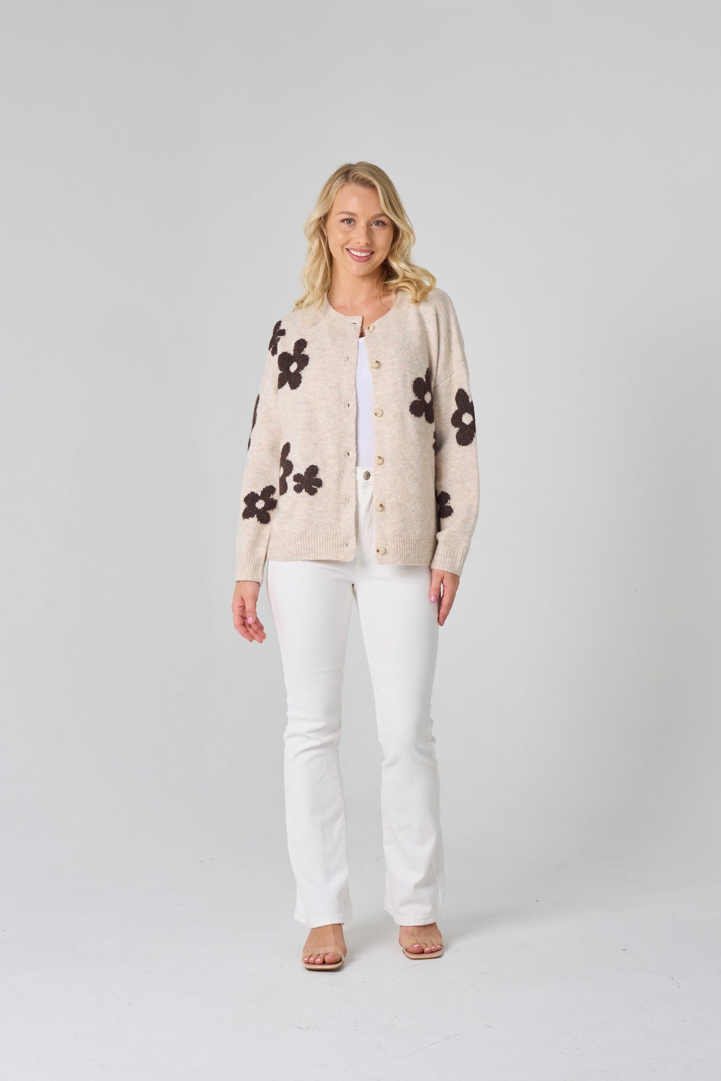 Beige Flower Wool Short Cardigan