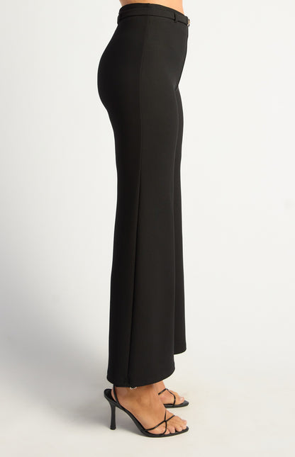 Black Boot Cut Jersey Pants with Gold Belt Buckle Detail