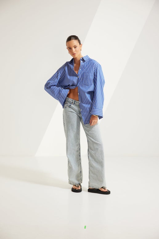 Dark Blue Ryann Striped Oversized Boyfriend Shirt