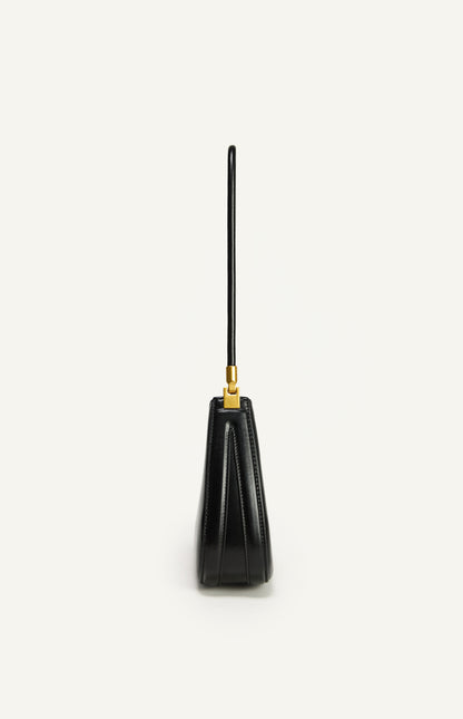 Black Curved Silhouette Structured Shoulder Bag with Soft Tube Handle