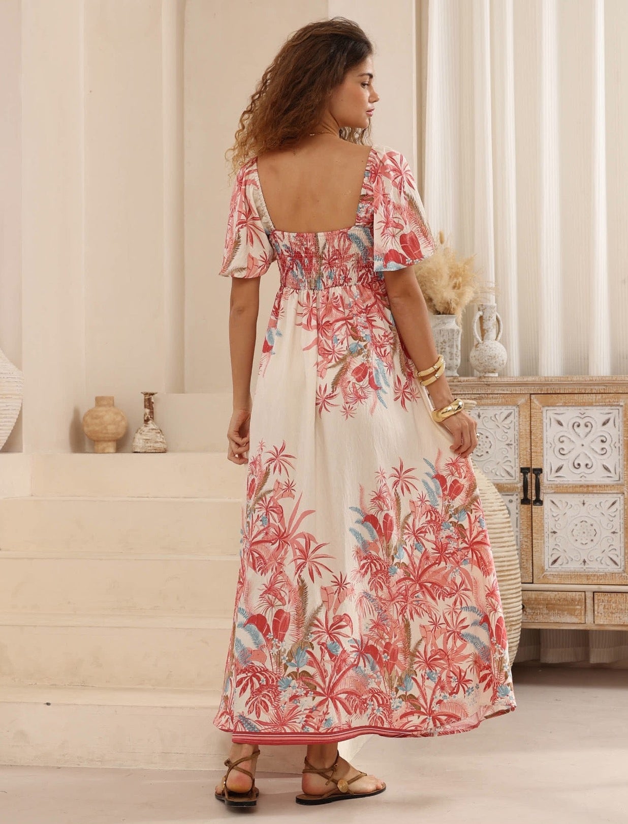 Short Sleeve Pink Floral Maxi Sundress