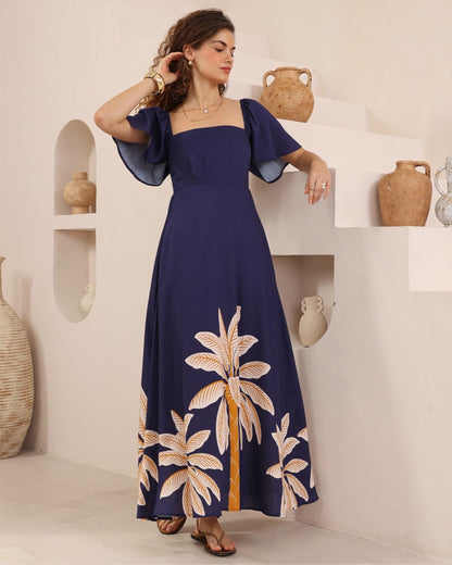 Navy Print Maxi Dress