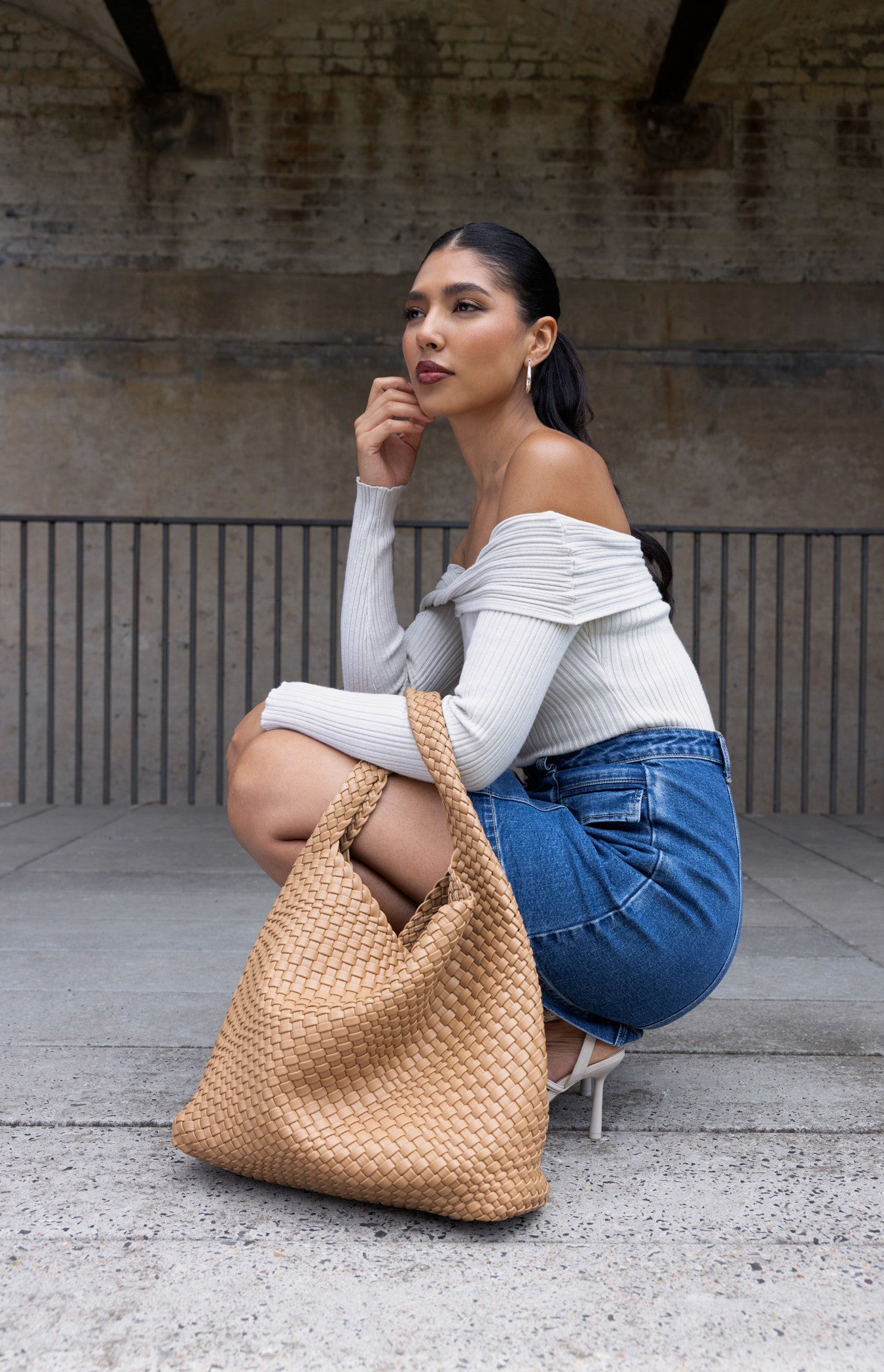 Woven Vegan Leather Hobo Bag