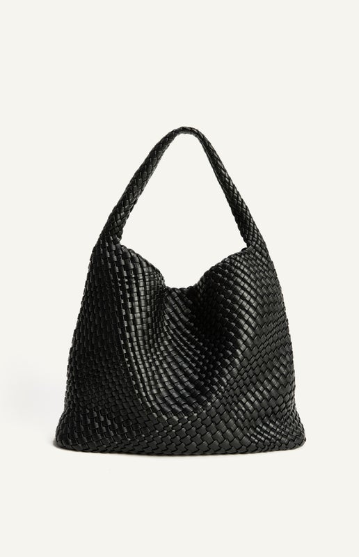 Woven Vegan Leather Hobo Bag