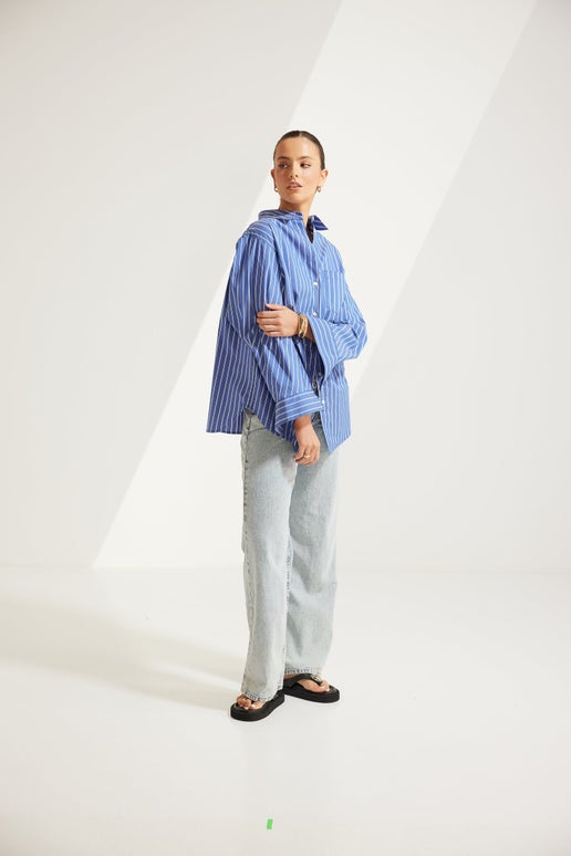 Dark Blue Ryann Striped Oversized Boyfriend Shirt