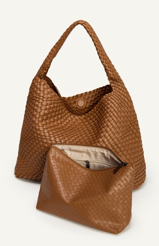 Woven Vegan Leather Hobo Bag