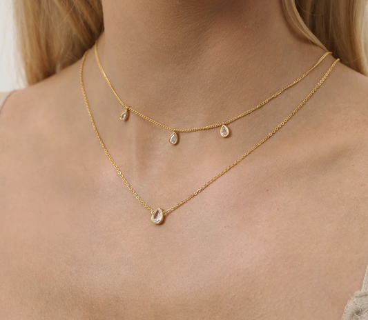 Diamante Teardrop 18K Gold Necklace