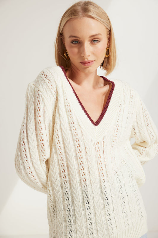White Milani Oversize Cable Knit Top