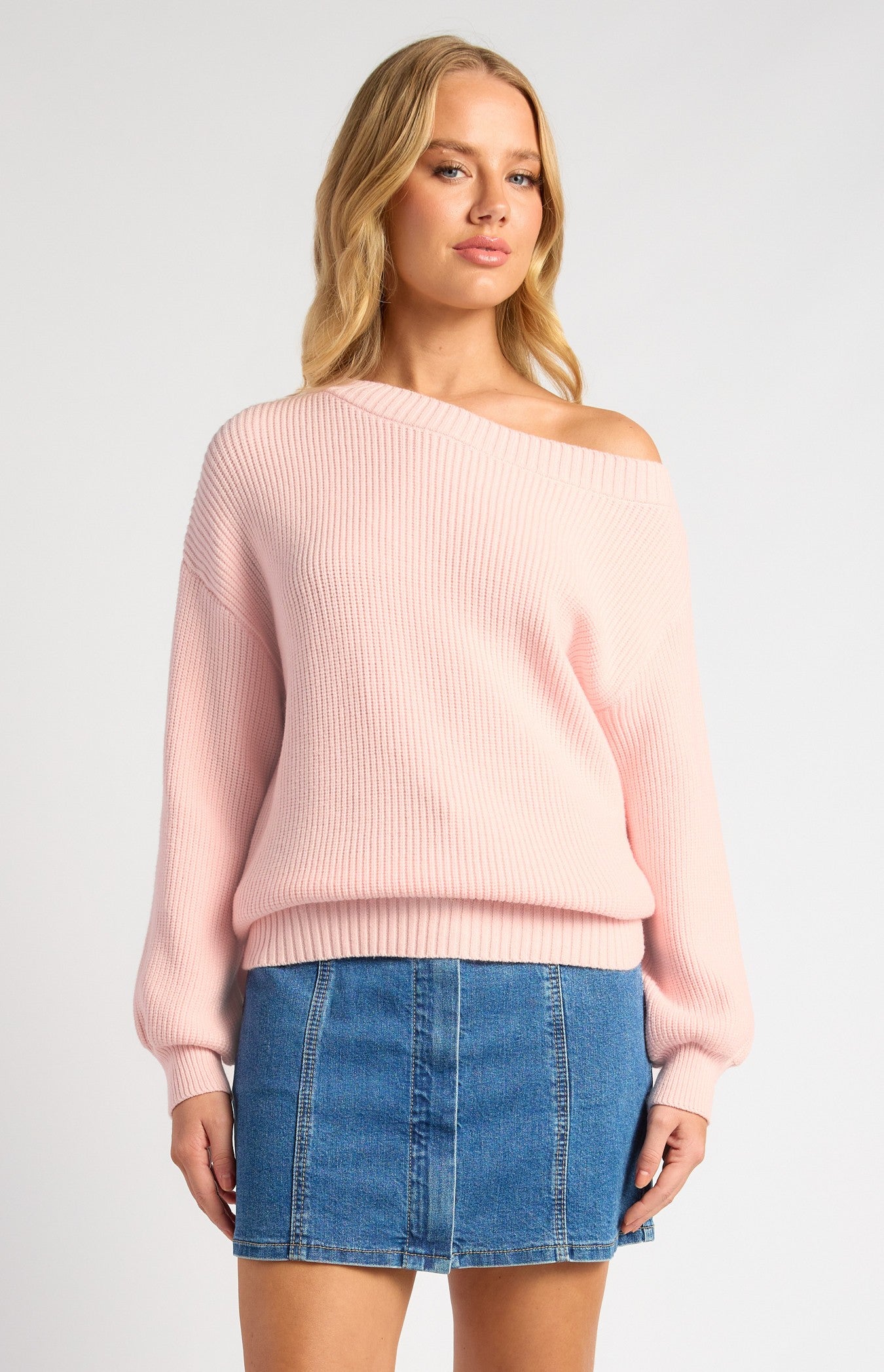 Pale Pink One Shoulder Relaxed Fit Knit Top