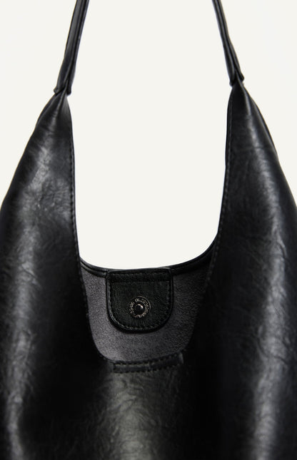 Katie Textured Vegan Leather Shoulder Bag - Black