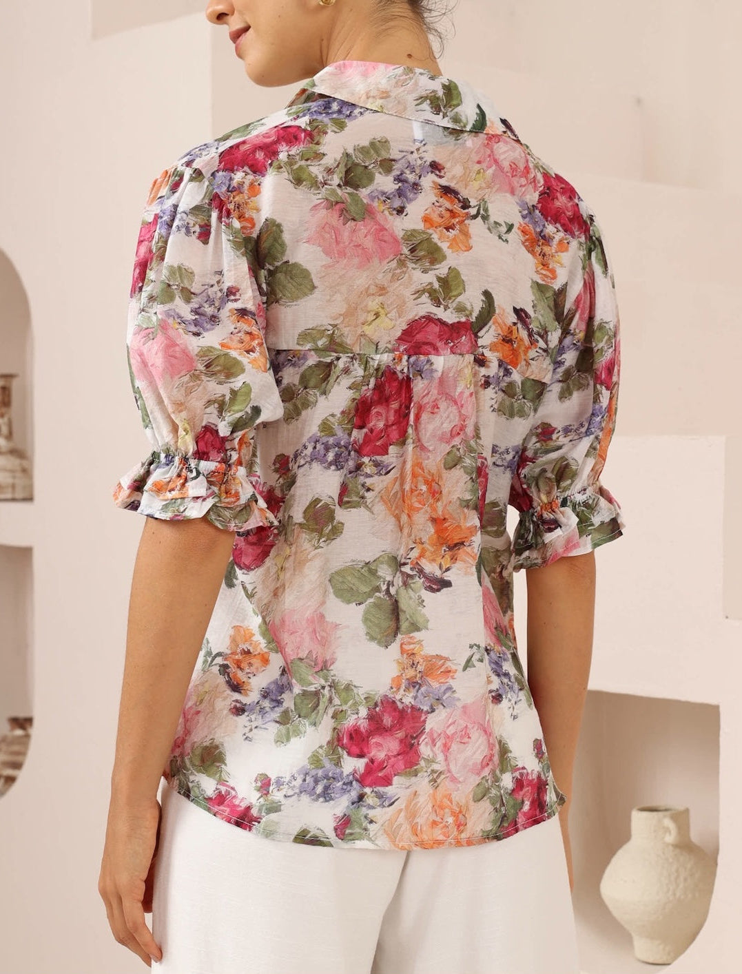 Pink Floral Short Sleeve Blouse