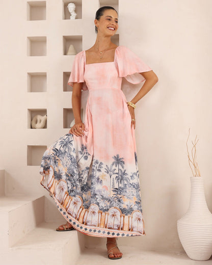 Pink Print Maxi Dress
