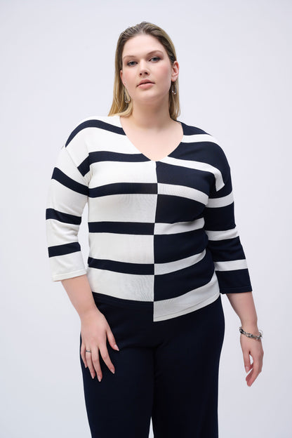 Striped Sweater Knit V-Neck Pullover