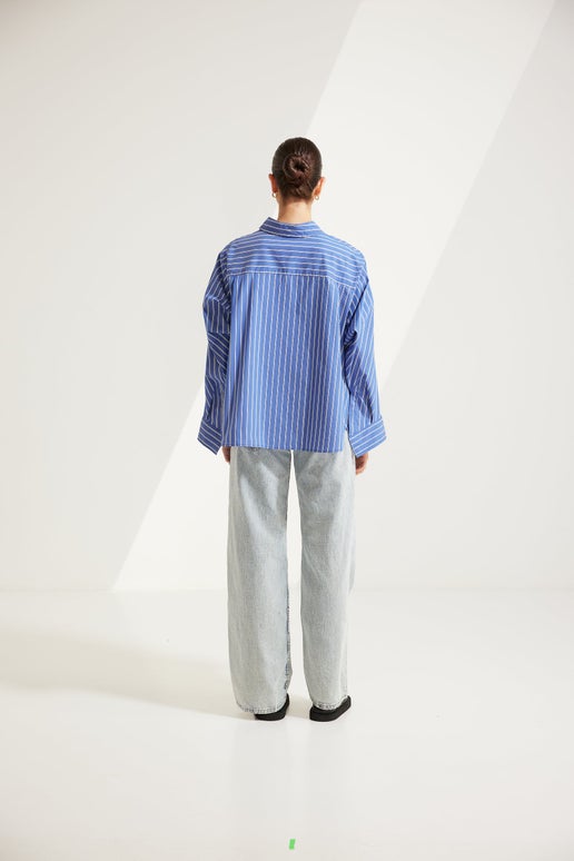 Dark Blue Ryann Striped Oversized Boyfriend Shirt