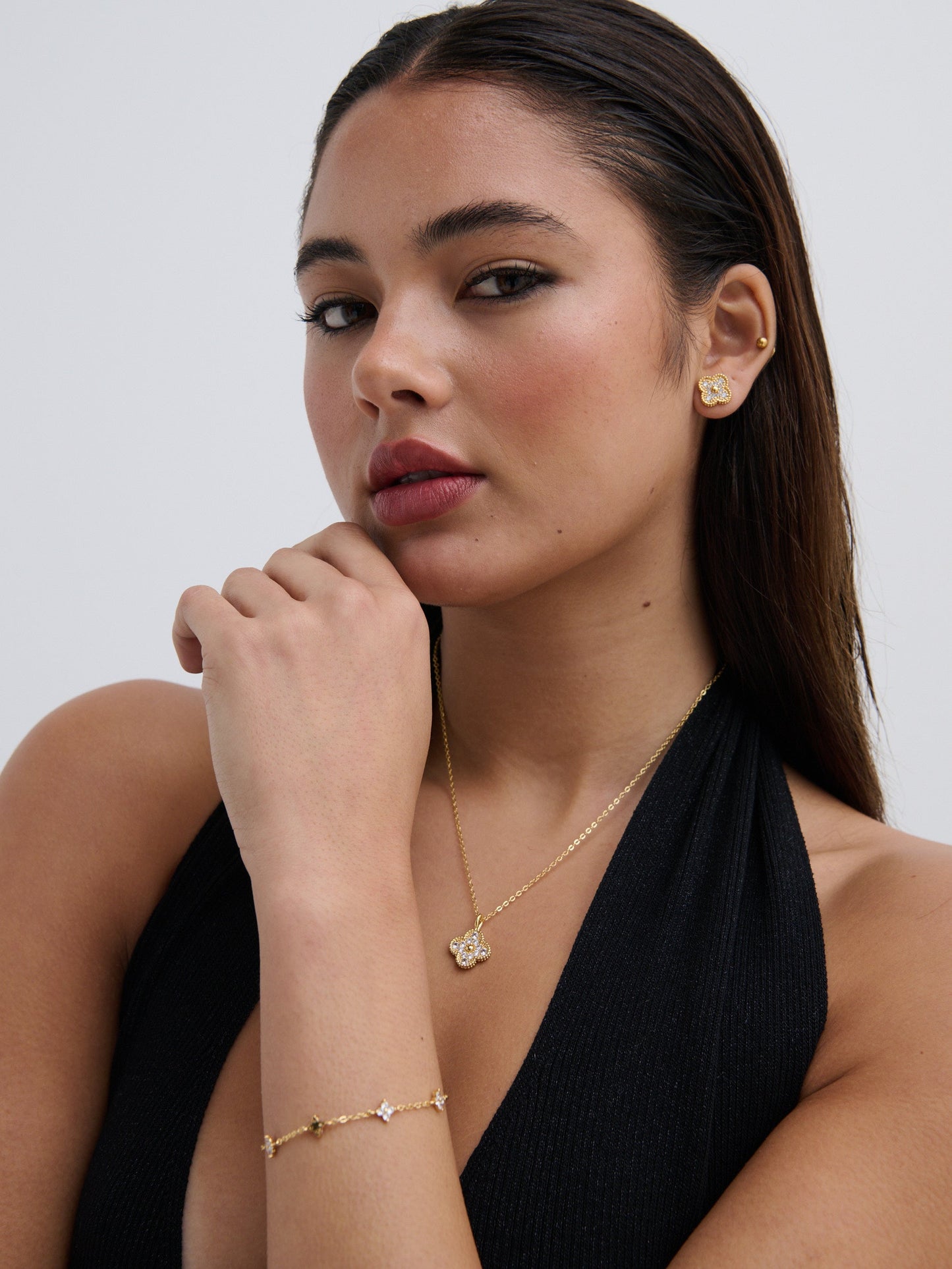 Clover Embellished 18K Gold Plated Necklace