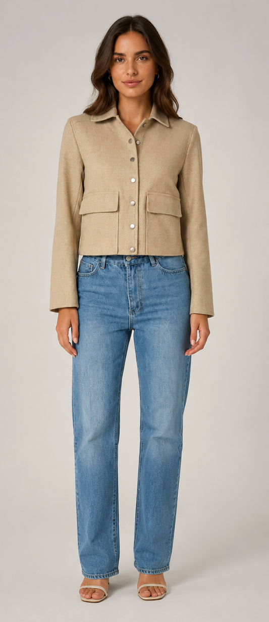 Mocha Wool Blend Crop Coat