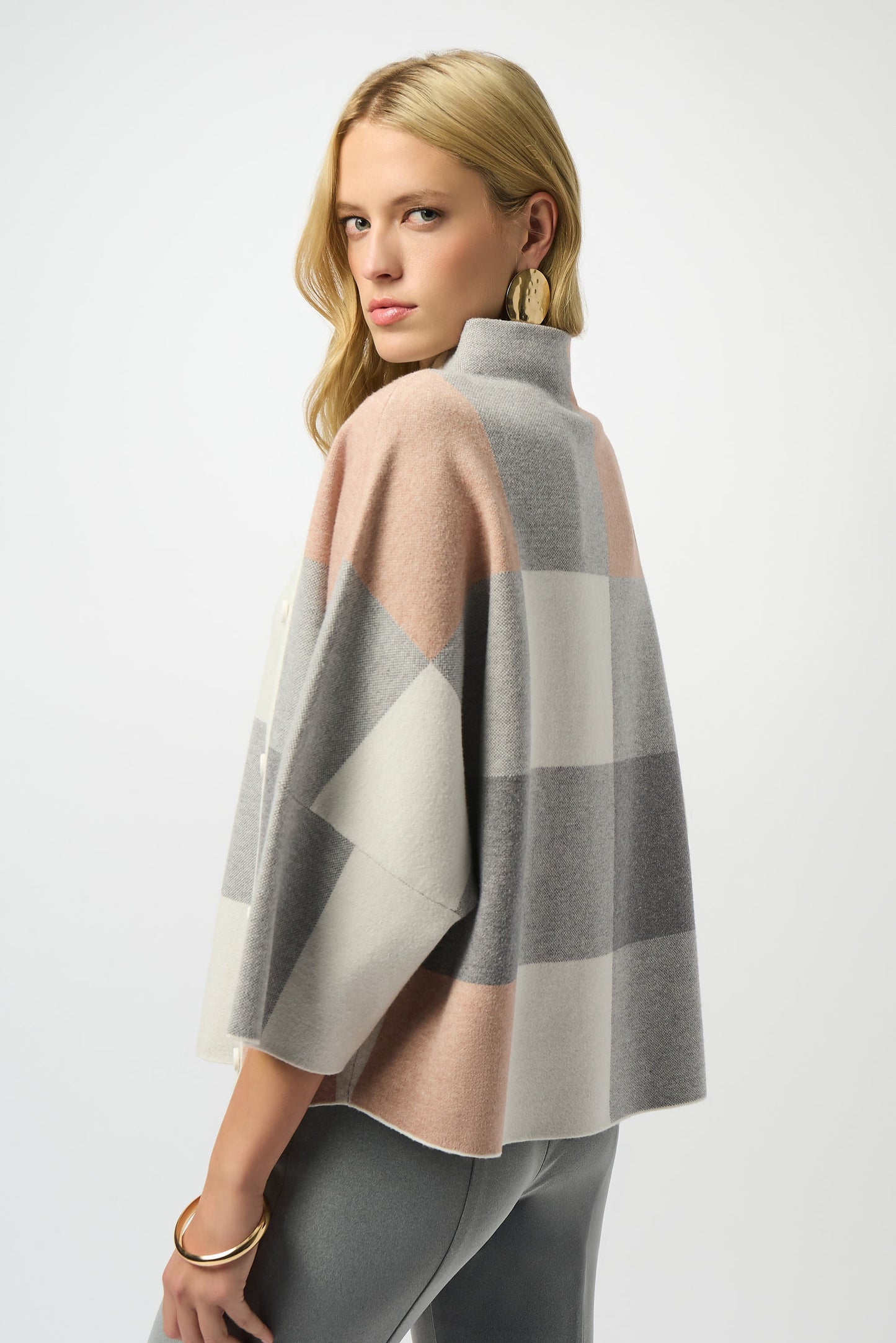 Plaid Jacquard Sweater Knit Top Rose/Multi