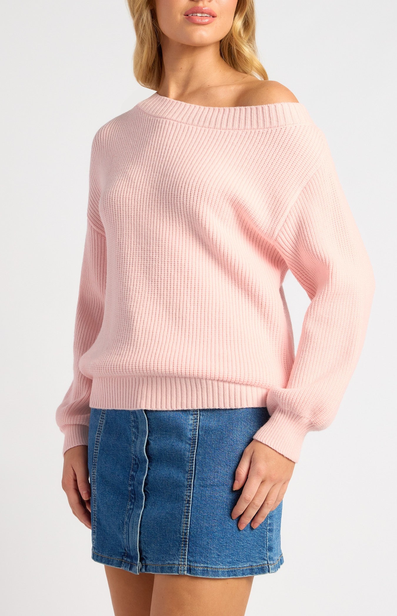 Pale Pink One Shoulder Relaxed Fit Knit Top