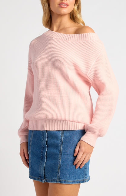 Pale Pink One Shoulder Relaxed Fit Knit Top