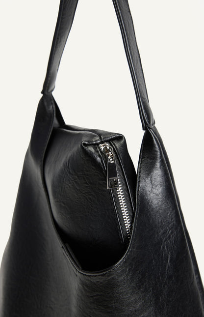 Katie Textured Vegan Leather Shoulder Bag - Black