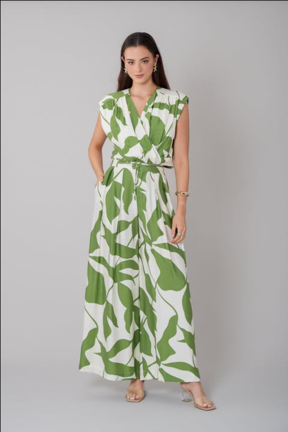 Green/Cream Kalmia Leaf Print Wide Leg Culotte Pant