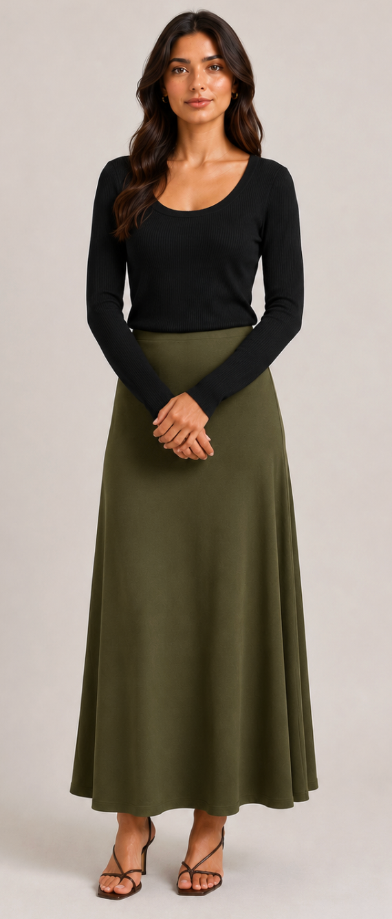 Olive Jersey Midi Skirt