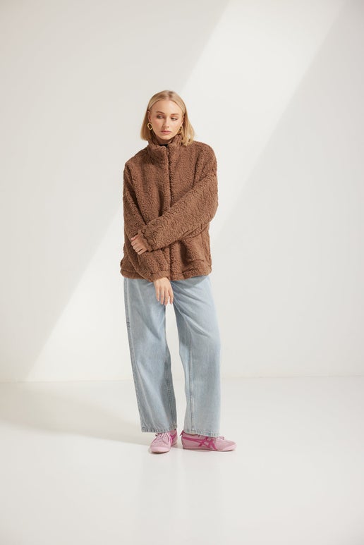 Chocolate Gia Zip Up Teddy Jacket