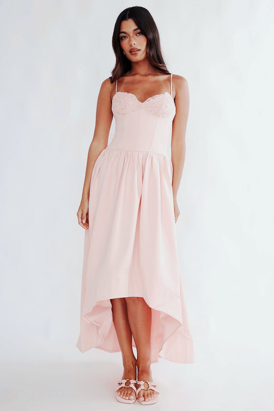 Pink High-Low Midi Dress